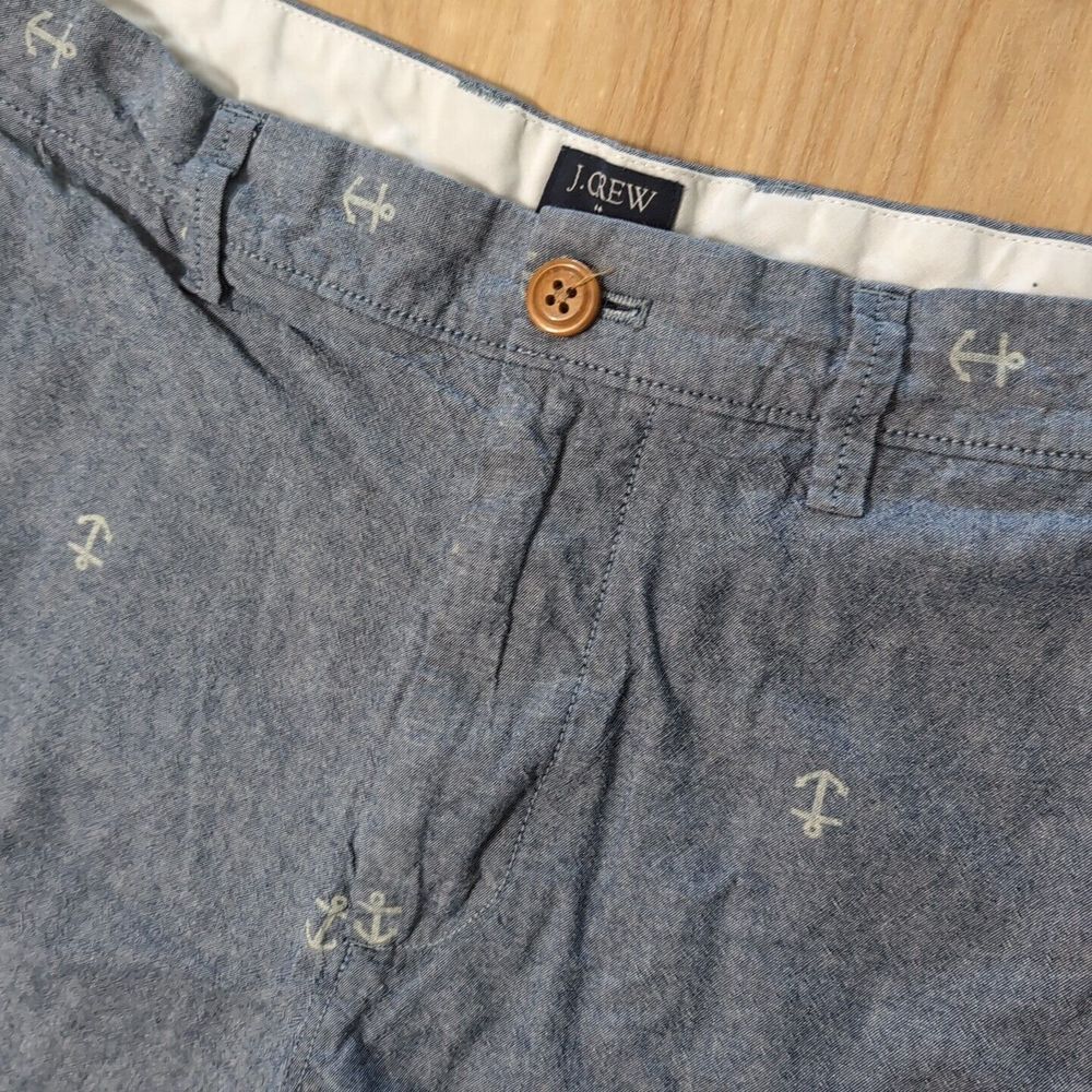 J Crew Gramercy Nautical Sailor Anchor Chambray Blue Cotton Shorts Pants Size 33